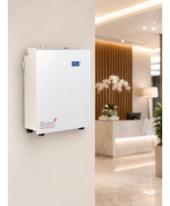 Aparat odorizant ulei esential, acoperire 700 mp, priza, app, bluetooth, instalatie HVAC, atomizor aluminiu, alb, ScentPlus 700