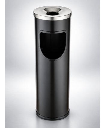 Coș de Gunoi Exterior cu Scrumieră Integrată, volum 25L – Negru Inox, Antivandalism și Rezistent la Intemperii, Jofel Premium