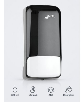 Dozator de Săpun Lichid Jofel AZUR, capacitate 800 ml, inchidere cu cheie, ABS negru de inalta calitate