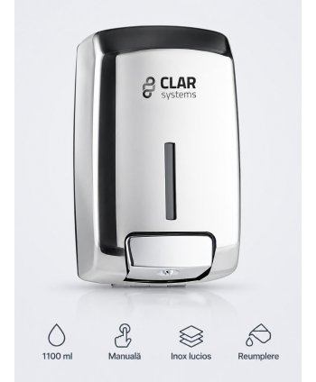 Dozator din inox pentru sapun lichid, finisaj lucios, design minimalist din gama INNEX de la Clar Systems, 1100 ml