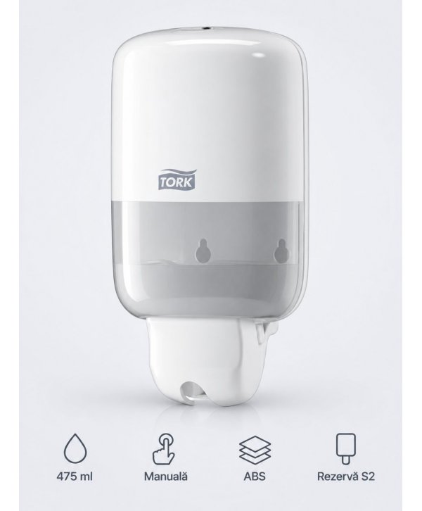 Dozator Săpun Lichid Tork Mini S2 – Alb Elevation Design, cod 561000 Dozator Săpun Lichid Tork Mini S2 – Alb Elevation Design, cod 561000