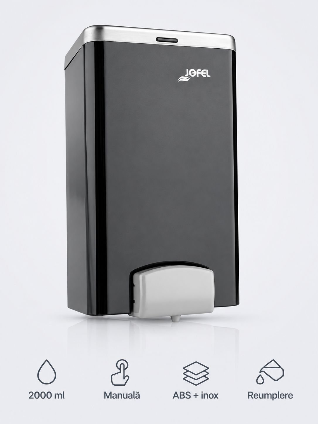 Dozator profesional pentru sapun lichid Jofel Maxi Vision, gama premium, ABS si inox, capacitate 2000 ml, Spania