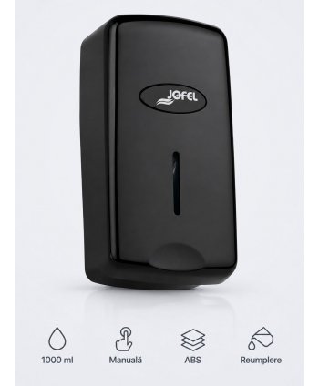 Dozator sapun lichid Jofel SMART, capacitate 1000 ml, vizor de nivel, ABS de inalta calitate, inchidere cu cheie, negru