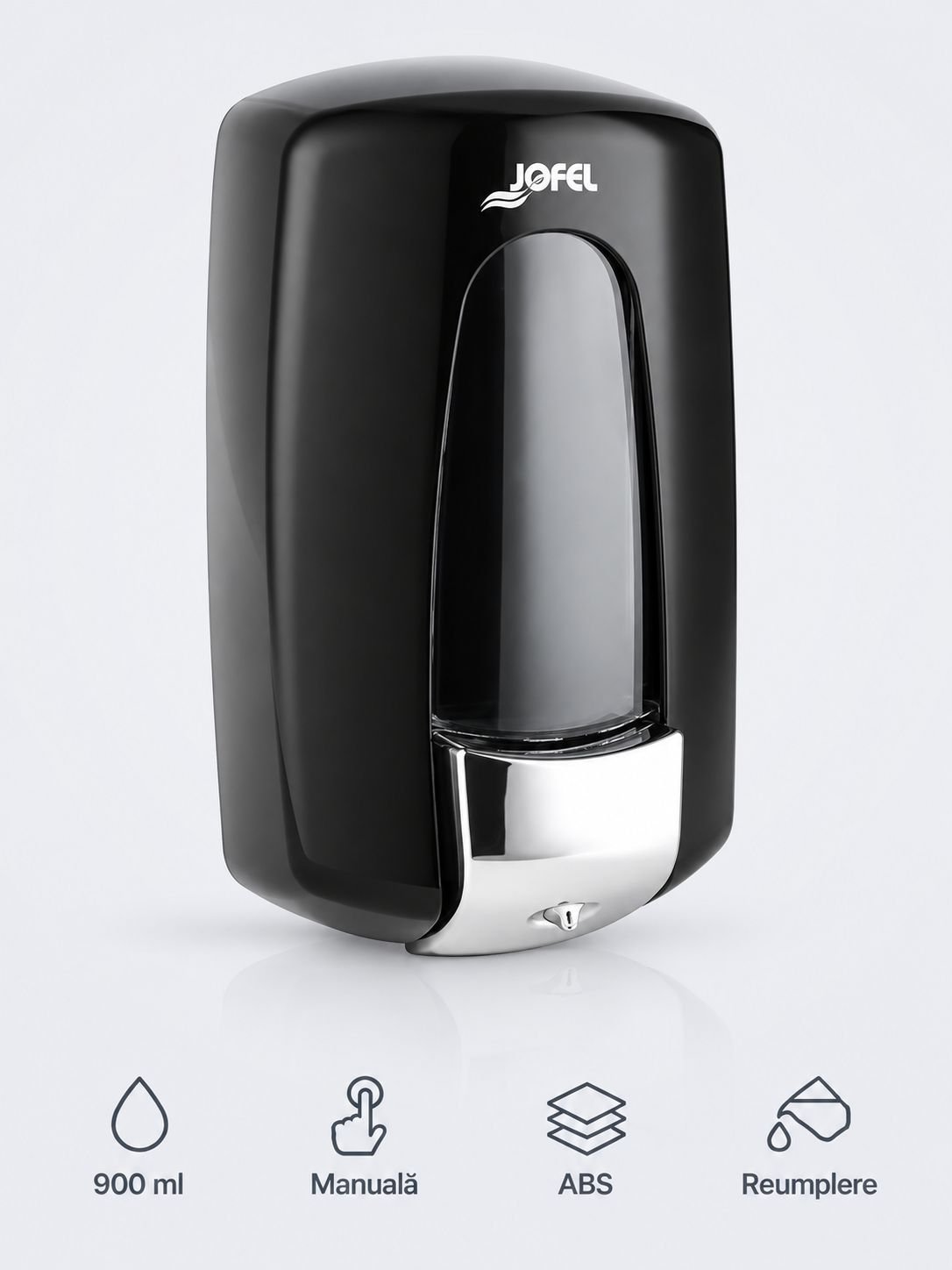 Dozator Săpun Lichid Jofel AITANA „Elegance Black”, capacitate 900 ml - Design Premium și Igienă