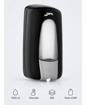 Dozator de sapun Jofel AITANA cu reumplere cu rezerva in sistem MIX 1000 ml, fabricat in Spania, negru