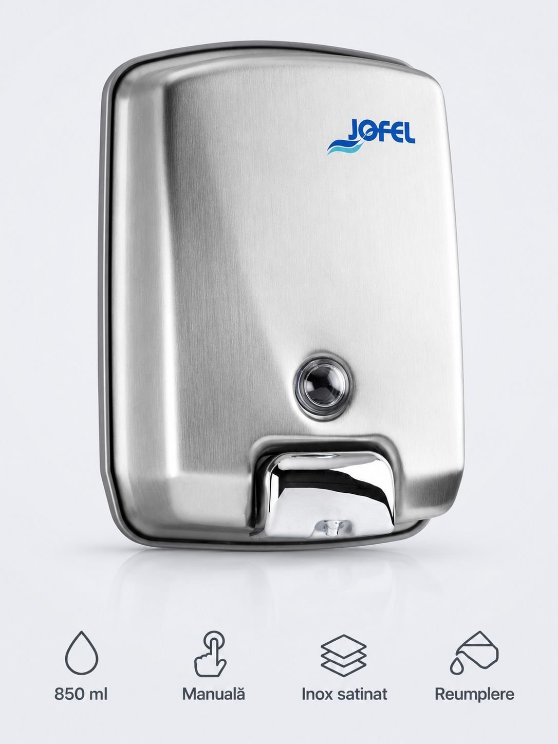 Dozator premium din inox satinat pentru sapun lichid, antivandalism anticoroziune 1000 ml, Jofel Futura