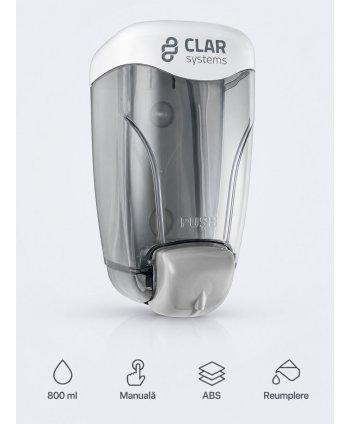 Dozator de sapun lichid Clar Systems din gama Trendy, ABS antistatic alb, 800 ml, rezervor cu reumplere, Spania