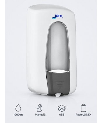 Dozator de sapun Jofel AITANA cu reumplere cu rezerva in sistem MIX 1000 ml, fabricat in Spania, alb