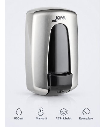 Dozator pentru sapun lichid cu finisaj nichelat, calitate Premium, Jofel Aitana Nickel, capacitate 900 ml
