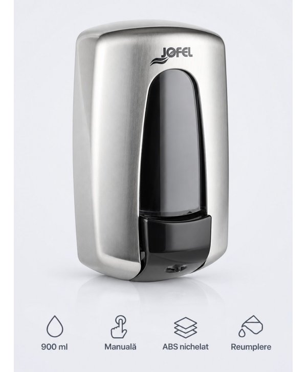 Dozator pentru sapun lichid cu finisaj nichelat, calitate Premium, Jofel Aitana Nickel, capacitate 900 ml Dozator pentru sapun lichid cu finisaj nichelat, calitate Premium, Jofel Aitana Nickel, capacitate 900 ml