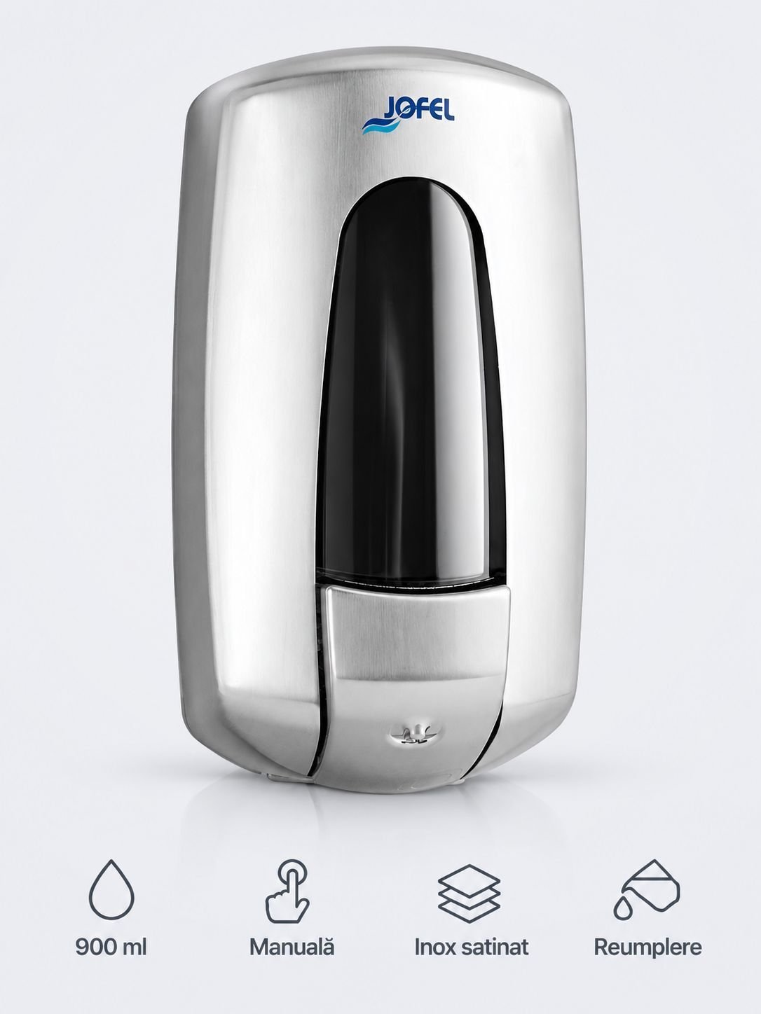 Dozator din inox satinat pentru sapun lichid, calitate si finisaj premium, capacitate 900 ml, Jofel Aitana