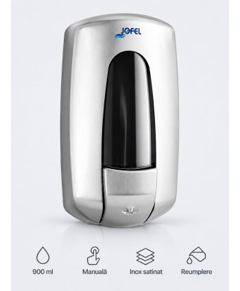 Dozator din inox satinat pentru sapun lichid, calitate si finisaj premium, capacitate 900 ml, Jofel Aitana