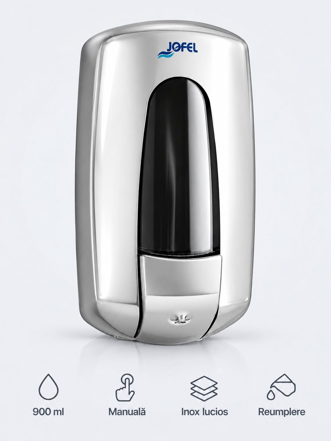Dozator din inox lucios pentru sapun lichid, calitate si finisaj premium, capacitate 900 ml, Jofel Aitana