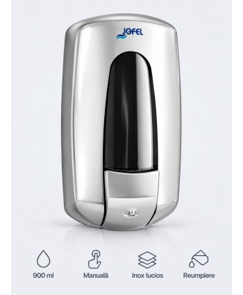 Dozator din inox lucios pentru sapun lichid, calitate si finisaj premium, capacitate 900 ml, Jofel Aitana