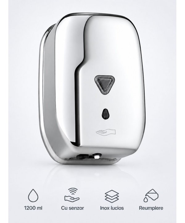 Dozator Săpun Lichid cu Automat Senzor Inox Lucios, 1200 ml – Igienă Automată, Design Elegant și Rezistență Superioară Dozator Săpun Lichid cu Automat Senzor Inox Lucios, 1200 ml – Igienă Automată, Design Elegant și Rezistență Superioară