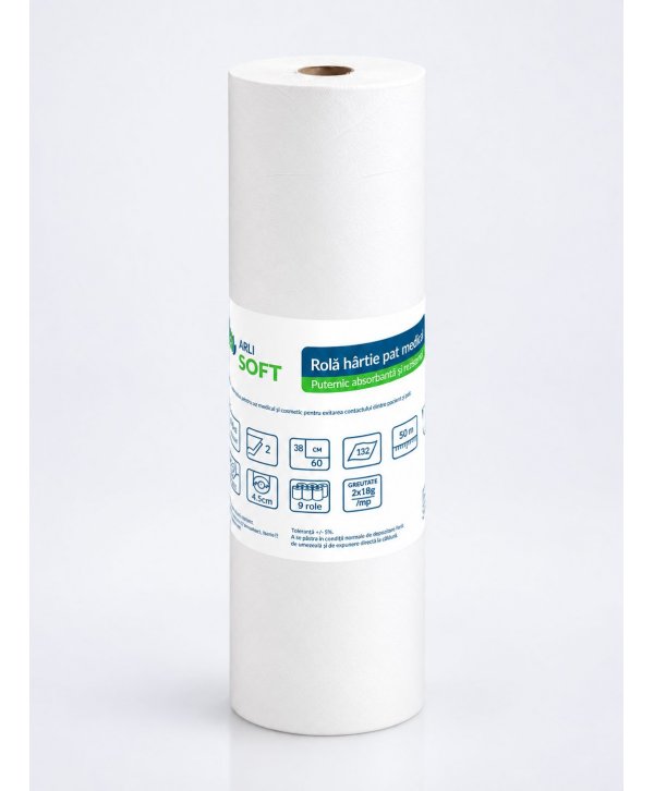 Rola hârtie cearceaf pat medical, cosmetic, masaj ArliSoft® 60 cm x 50 metri – Scutul de igienă pentru pacienți și clienți