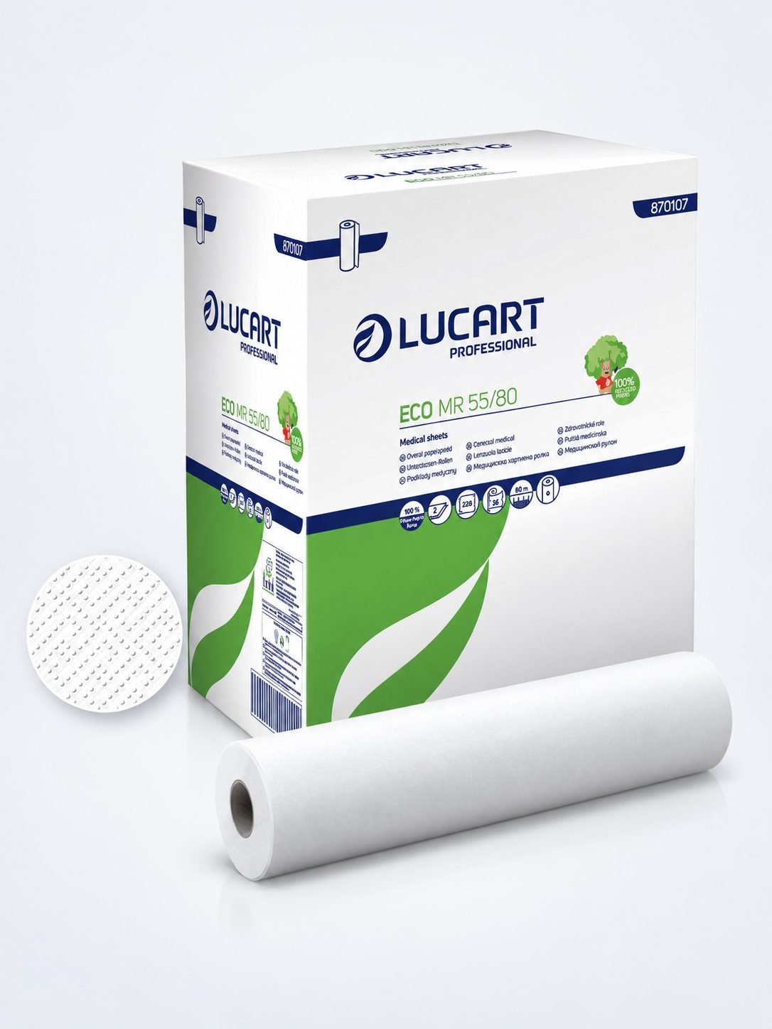 Rola hârtie cearceaf pat medical , cosmetic Lucart Eco 55 cm x 80 m – Sustenabilitate și Protecție