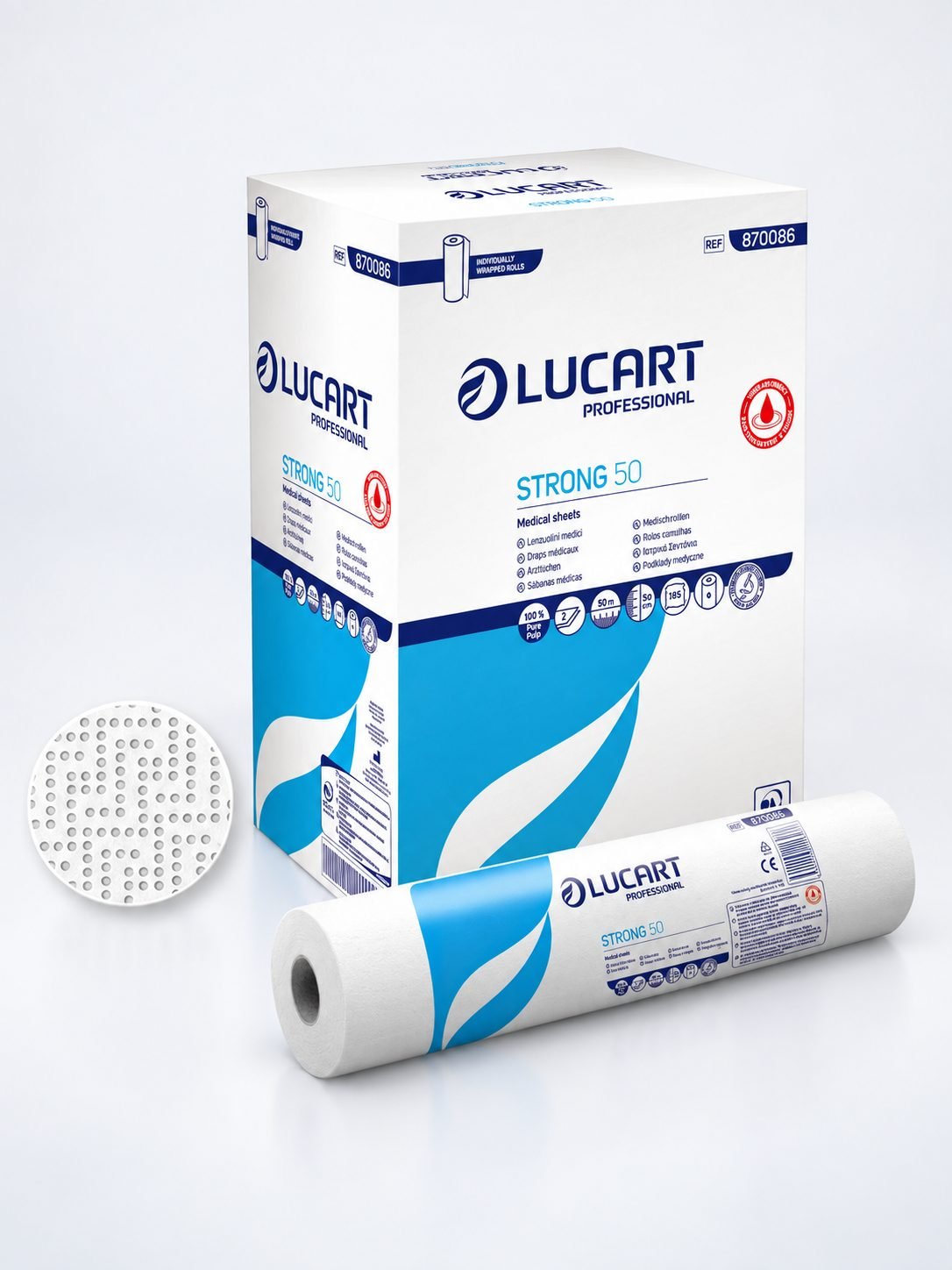 Rola hartie cearceaf pat medical / cosmetic tratata antibacterian Lucart Strong 50 cm x 50 metri