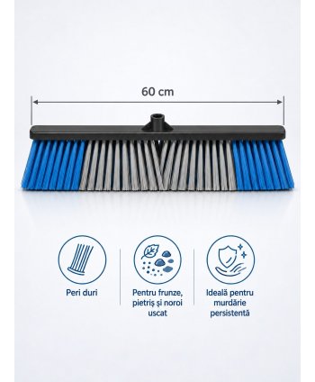 Mătură Profesională de Exterior cu Peri Duri 60 cm – murdărie grea, pietriș, noroi uscat pe pavaj, asfalt, curți industriale