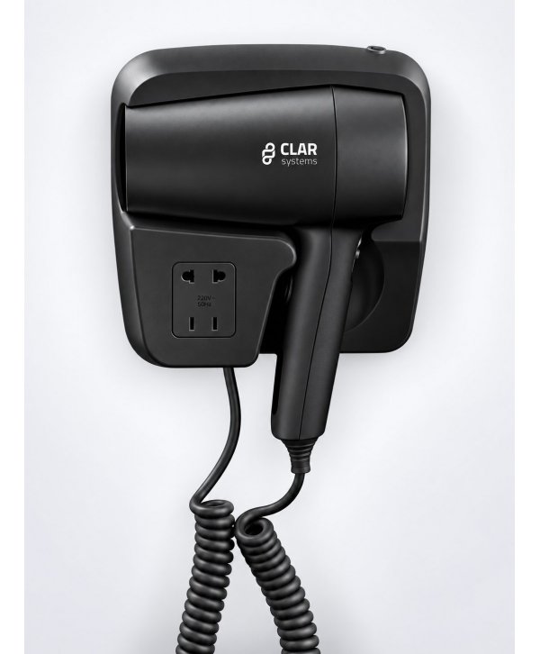 Uscator de par cu suport Clar Systems negru mat – hoteluri si wellness Uscator de par cu suport Clar Systems negru mat – hoteluri si wellness
