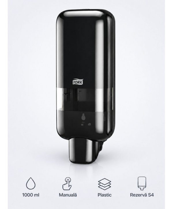 Dozator săpun lichid și spumă Tork S4 Negru cod 564508 – dozare controlată, trafic intens Dozator săpun lichid și spumă Tork S4 Negru cod 564508 – dozare controlată, trafic intens