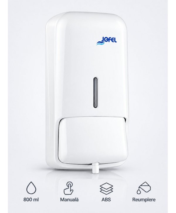 Dozator de Săpun Spumă Jofel AZUR – Eficiență și Versatilitate într-un Design Compact cu rezervor de 800 ml Dozator de Săpun Spumă Jofel AZUR – Eficiență și Versatilitate într-un Design Compact cu rezervor de 800 ml