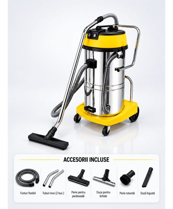 Aspirator profesional umed/uscat, Putere 2400 W, 80 L inox, 2500 mm H2O, 5 ani Garantie, ArliTech® CH802 Aspirator profesional umed/uscat, Putere 2400 W, 80 L inox, 2500 mm H2O, 5 ani Garantie, ArliTech® CH802