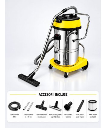 Aspirator profesional umed/uscat, Putere 3600 W, 60 L inox, 2500 mm H2O, 5 ani Garantie, ArliTech® CH603