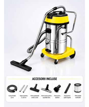 Aspirator profesional umed/uscat, Putere 3600 W, 80 L inox, 2500 mm H2O, 5 ani Garantie, ArliTech® CH803
