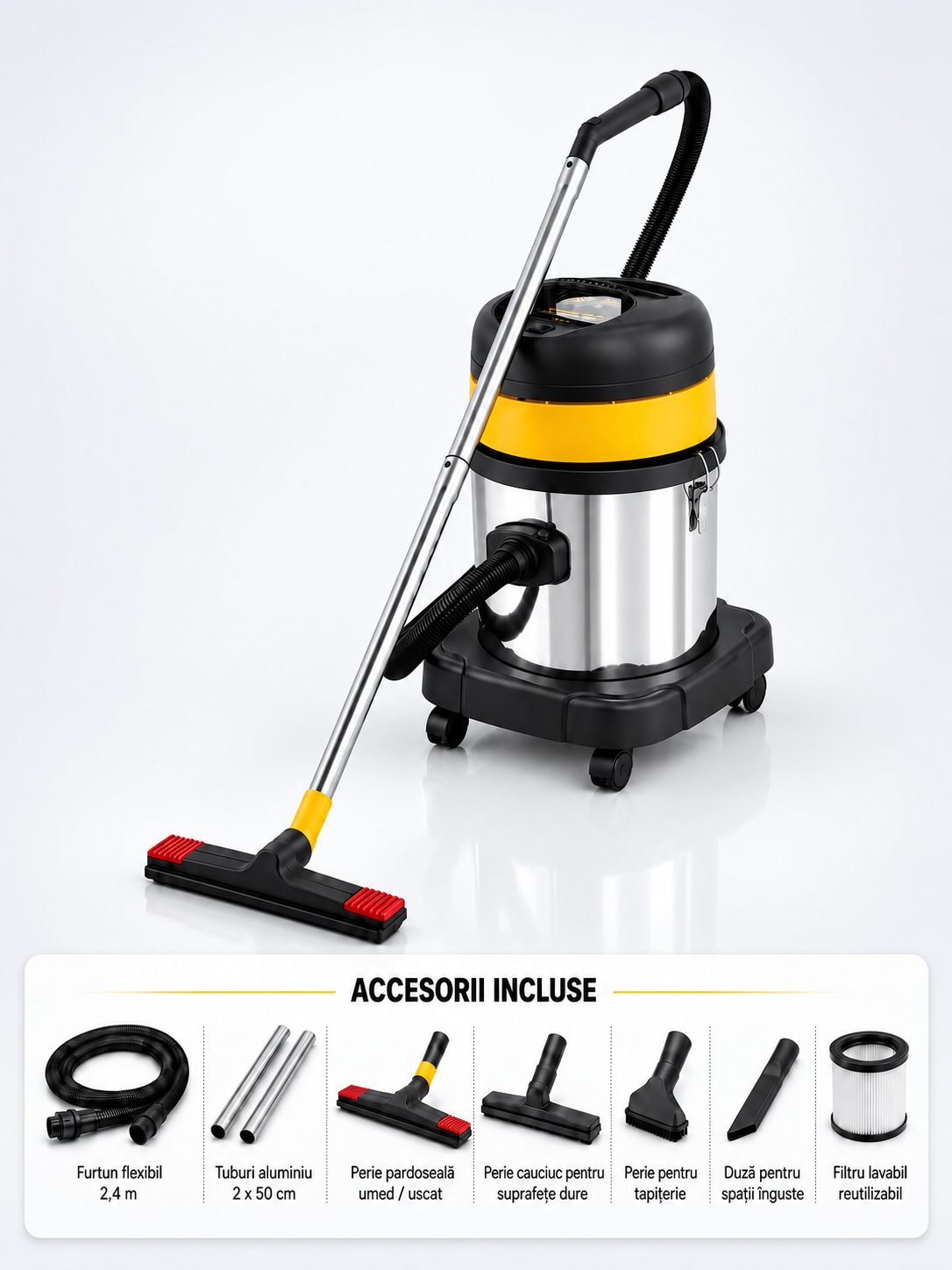 Aspirator profesional umed/uscat ArliTech® 3420 Inox – Putere 1200W, Eficiență și Responsabilitate Ecologică