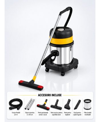 Aspirator profesional umed/uscat ArliTech® 3420 Inox – Putere 1200W, Eficiență și Responsabilitate Ecologică
