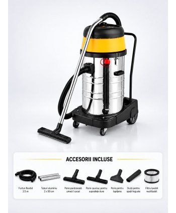 Aspirator profesional umed/uscat ArliTech® 602 Inox – Putere 2400W, Performanță și Fiabilitate pentru Trafic Intens