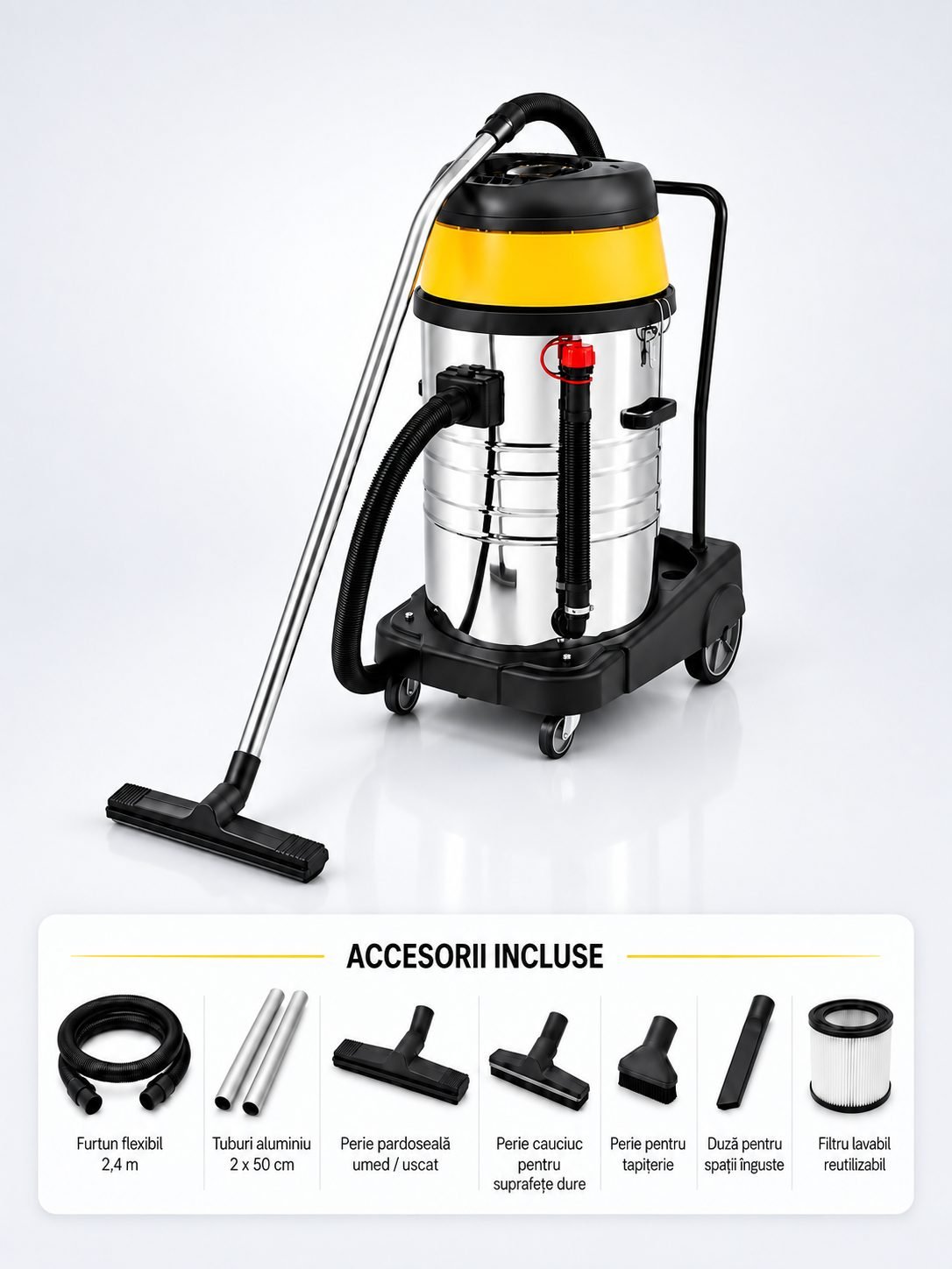 Aspirator profesional umed/uscat ArliTech® 603 Inox – Putere Extremă 3600W și Performanță Maximă