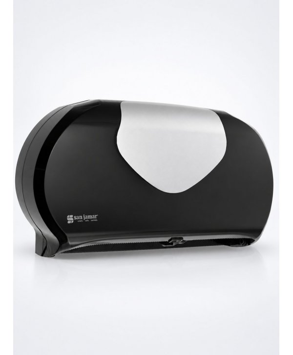 Dispenser Profesional de Hârtie Igienică 2 Role Jumbo (max 23 cm) San Jamar Summit Versatwin Negru cu Inserții Cromate