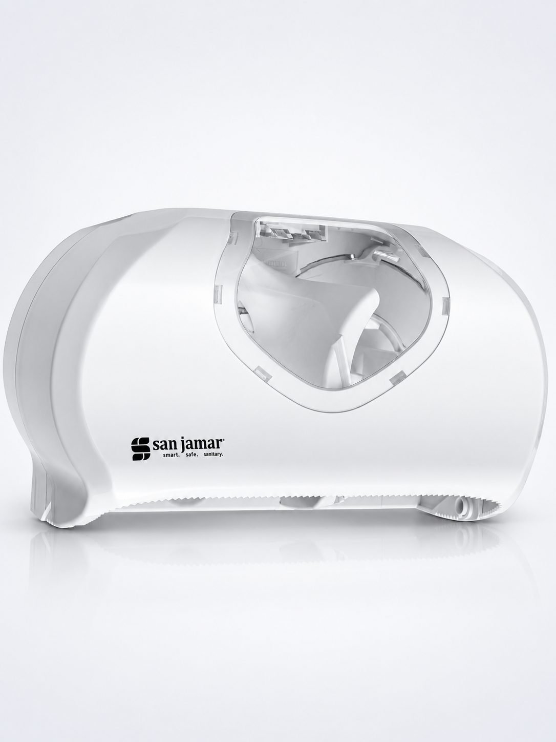 Dispenser Profesional de Hârtie Igienică 2 Role Jumbo (max 23 cm) San Jamar Summit Versatwin Alb cu Inserții Transparente