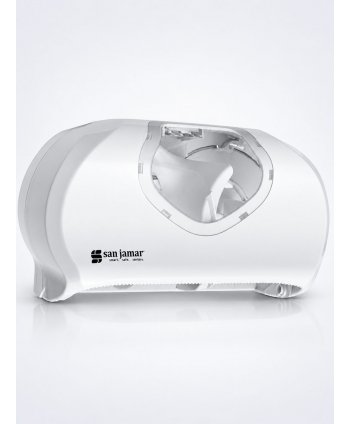 Dispenser Profesional de Hârtie Igienică 2 Role Jumbo (max 23 cm) San Jamar Summit Versatwin Alb cu Inserții Transparente