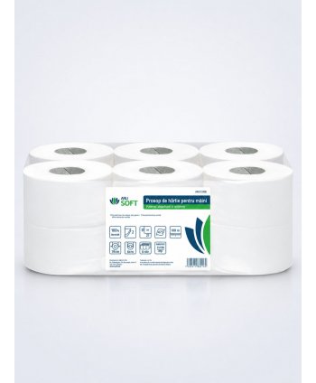 Prosoape de hartie tip rola, 2 straturi, 100% celuloza, albe, 100 metri, 475 portii, ArliSoft®, pachet 6 role