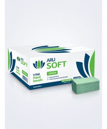Prosoape de hartie pt maini ArliSoft®, 1 strat, hartie reciclata verde, 4000 buc, 20 pach x 200 servetele, 21 x 25 cm