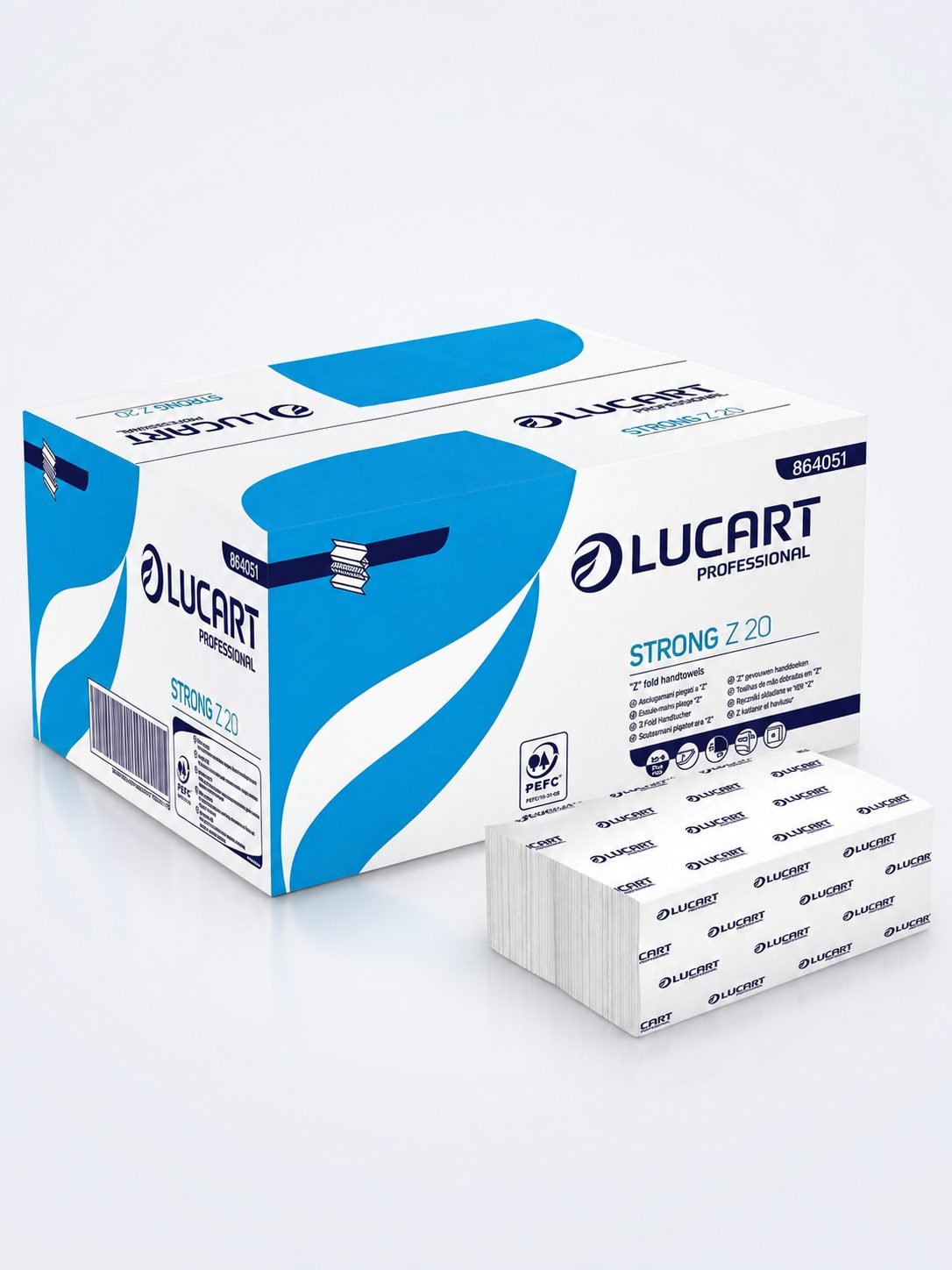 Prosoape de hartie pliate pt dispenser mobil, 2 str, 100% celuloza, 3000 buc, 15 pach x 200 servetele, 20 x 24 cm, Lucart 864051