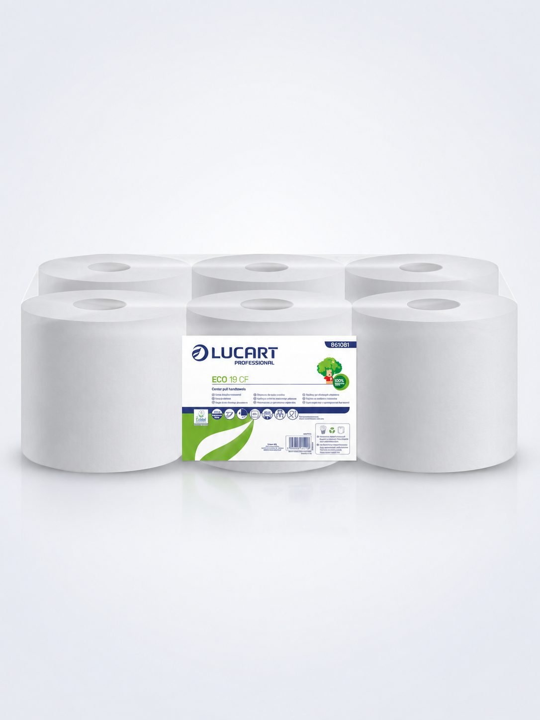 Prosoape de hartie tip rola, 2 straturi, hartie reciclata Ecolabel, 100 metri, 435 portii, Lucart 861081, pachet 6 role