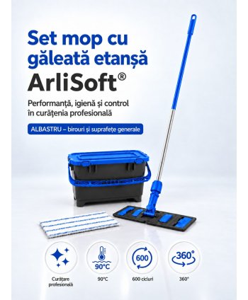 Set mop cu găleată etanșă ArliSoft® 20L, albastru