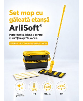 Set mop cu găleată etanșă ArliSoft® 20L, galben