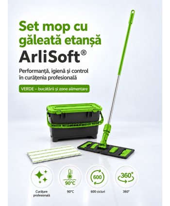 Set mop cu găleată etanșă ArliSoft® 20L, verde