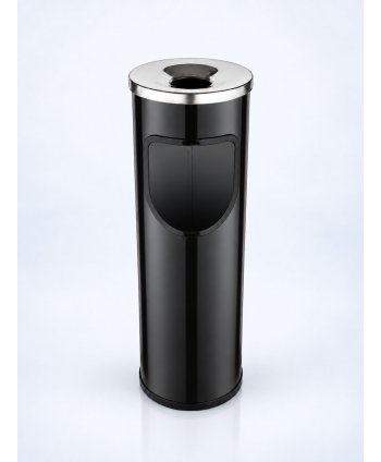 Coș de Gunoi Exterior cu Scrumieră Integrată, volum 25L – Negru Inox, Antivandalism și Rezistent la Intemperii, Jofel Premium