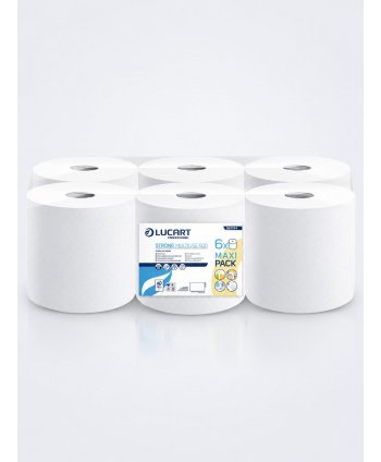 Prosoape de hartie tip rola, 2 straturi, 100% celuloza, albe, 78,8 metri, 375 portii, Lucart, pachet 6 role