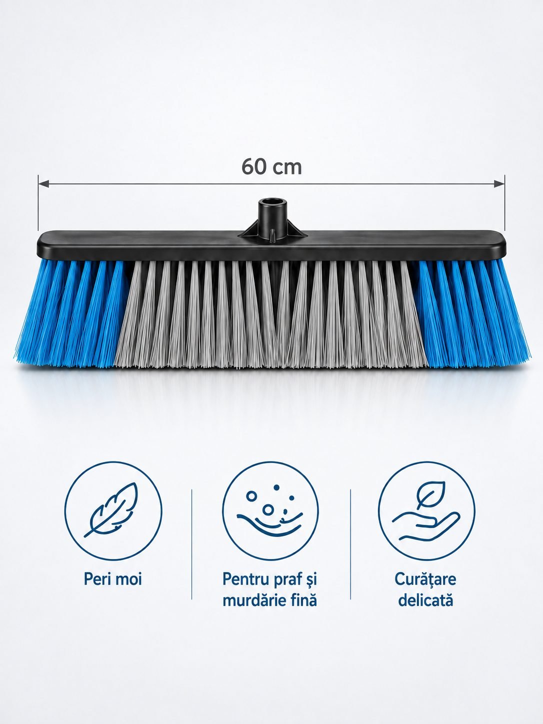 Mătură Profesională de Exterior cu Peri Flexibili 60 cm - murdărie fină, praf, nisip pe Beton, Asfalt, Marmură & Mozaic