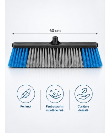 Mătură Profesională de Exterior cu Peri Flexibili 60 cm - murdărie fină, praf, nisip pe Beton, Asfalt, Marmură & Mozaic