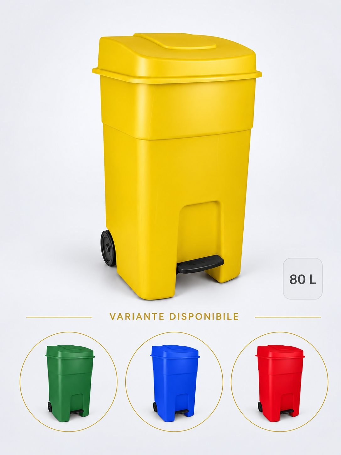 Pubela de gunoi cu pedala 80 litri pt colectare selectiva deseuri din plastic + 10 saci galbeni ArliSoft 120 litri