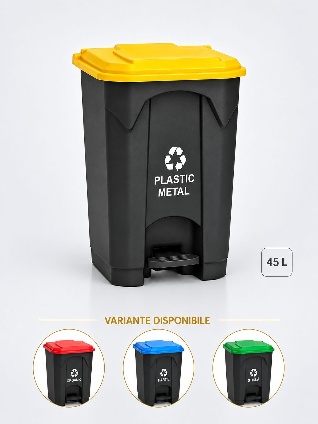 Pubela de gunoi cu pedala pt colectare selectiva deseuri din plastic, 45 litri