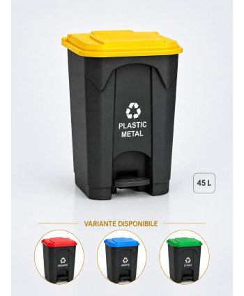 Pubela de gunoi cu pedala pt colectare selectiva deseuri din plastic, 45 litri